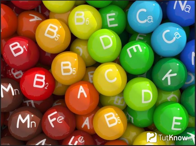 Разноцветные шарики с обозначениями витаминов