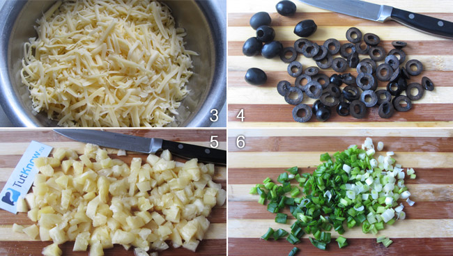 Салат: креветки с ананасами и маслинами шаг 3-6