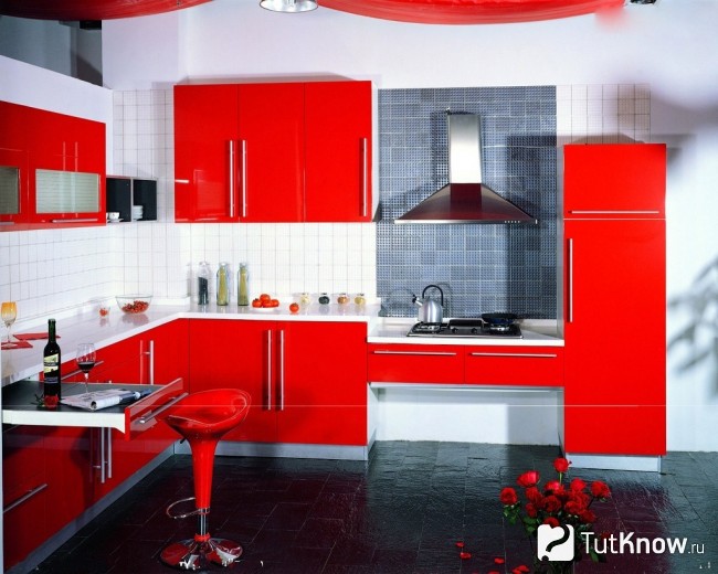 Дизайн и интерьер красный кухни