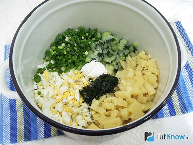 Все продукты сложены в кастрюлю