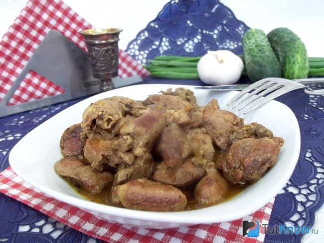 Готовые тушеные куриные субпродукты