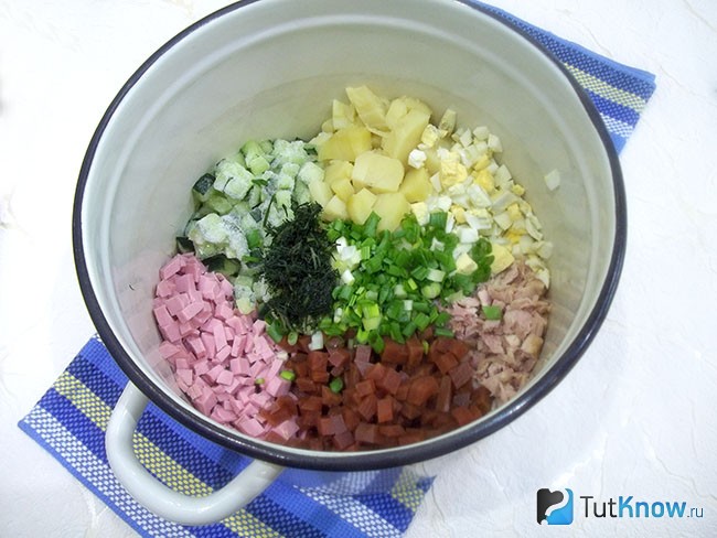 Все продукты сложены в кастрюлю