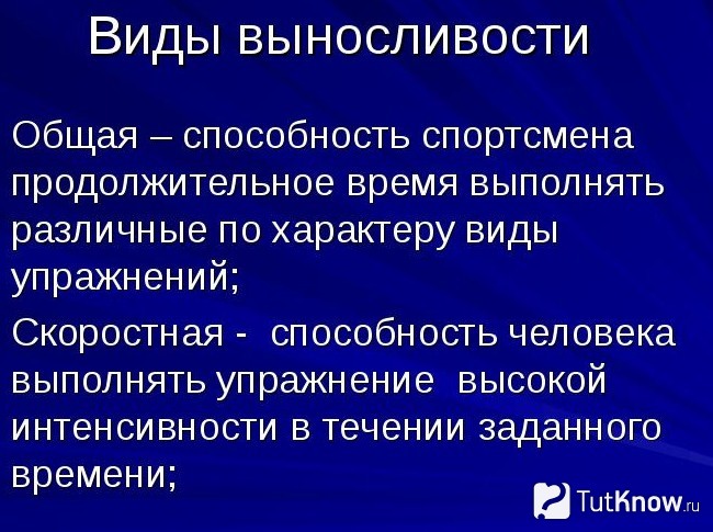 Таблица о видах выносливости