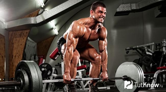 Спортсмен выполняет становую тягу