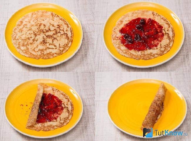 Блины с вареньем в форме трубочки