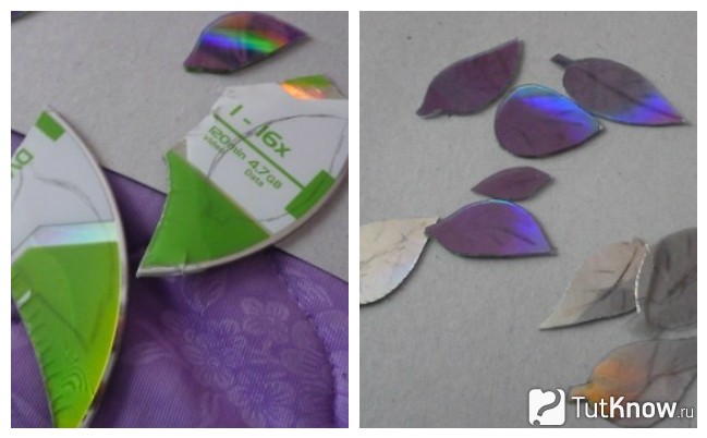 Листья, вырезанные из дисков для декорации