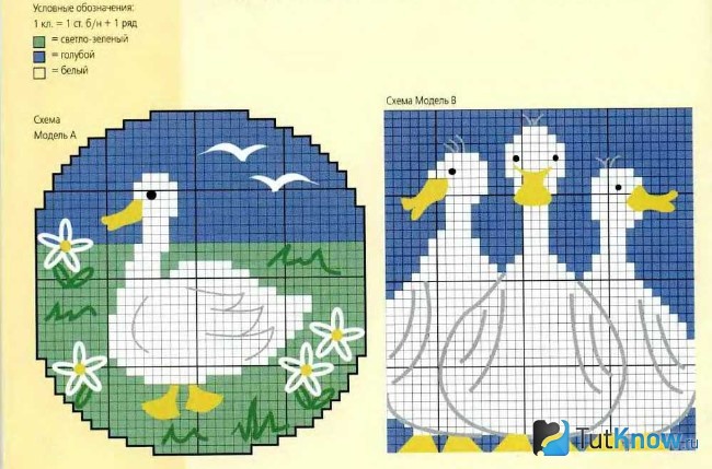 Схема вязания прихватки с рисунком утки