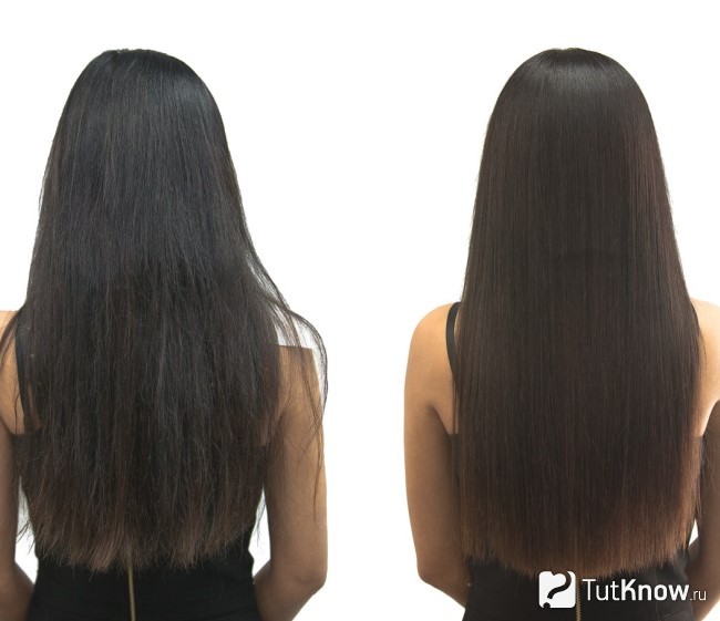 Волосы до и после процедуры фитоламинирования
