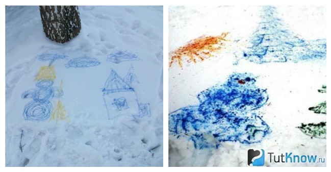 Рисунки красками на снегу
