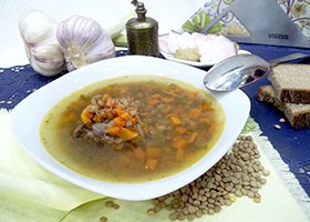 Суп из утки и зеленой чечевицы