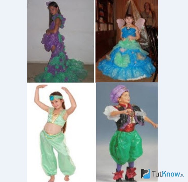 Платья и костюмы из разноцветных пакетов