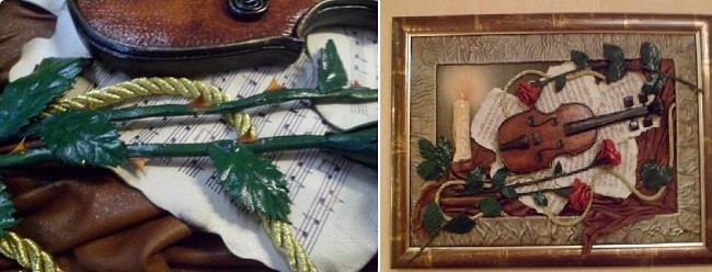 Крепление скрипки, нот и розы на коллаж