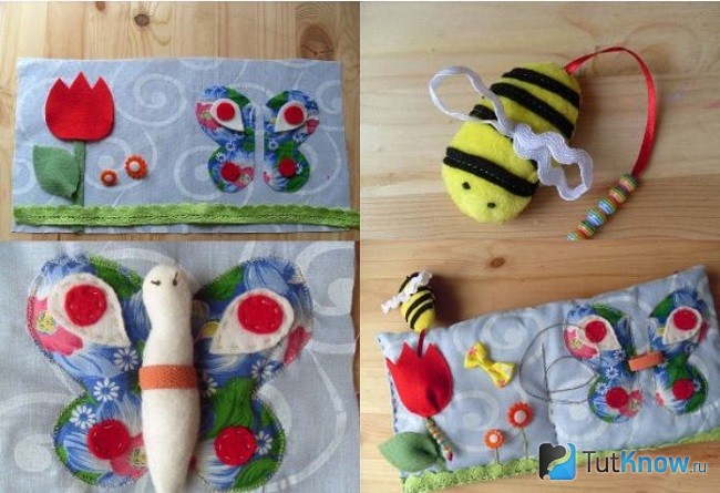 Пчёлки и бабочки в тканевой книге