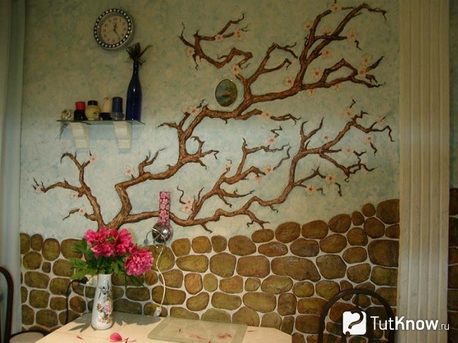 Декорирование стен на кухне обоями под покраску