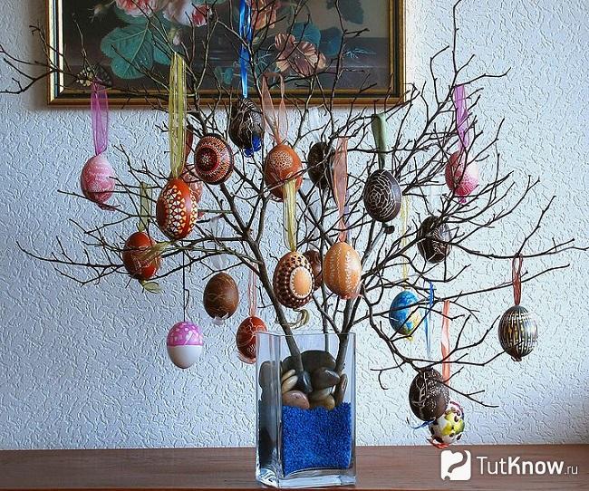 Декорированные яички на вербных веточках