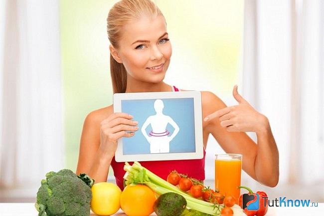 Девушка и продукты с отрицательной калорийностью