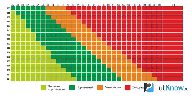 Таблица соотношения роста и массы тела