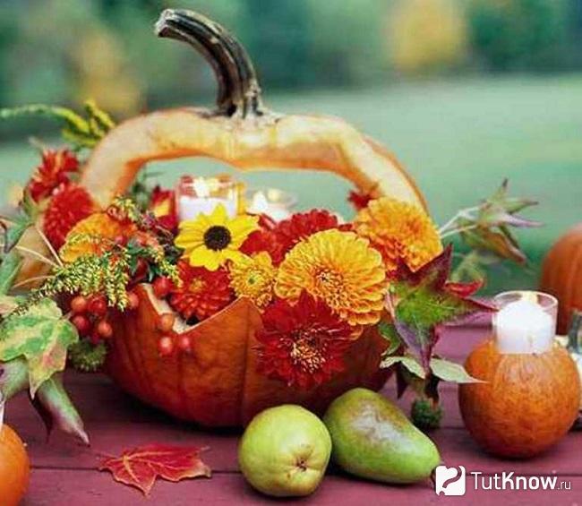 Корзинка для цветов из тыквы
