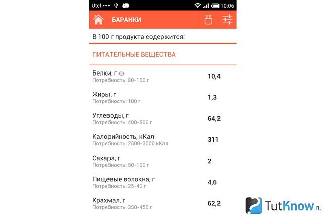 Интерфейс приложения "Состав продуктов" от Сергея Нестерова