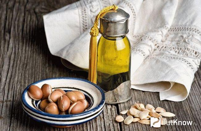 Баночка с аргановым маслом и плоды аргании