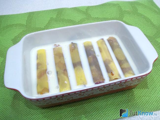 Макароны залиты молоком