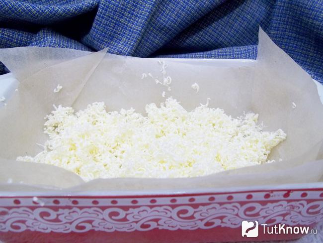 В форму для выпечки выложено масло