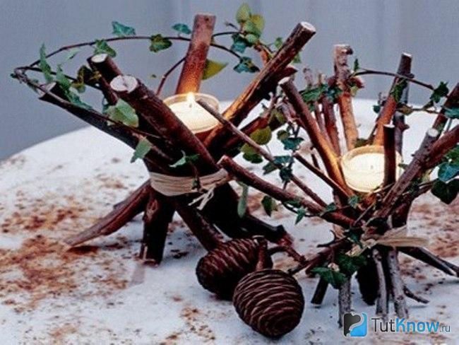 Подставка под свечи из веток