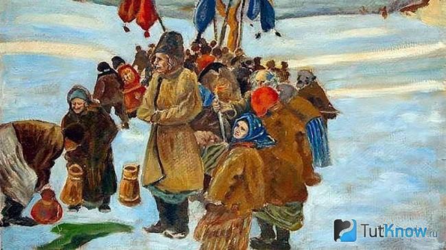 Старый рисунок людей, выполняющих обряды на Сретение Господне