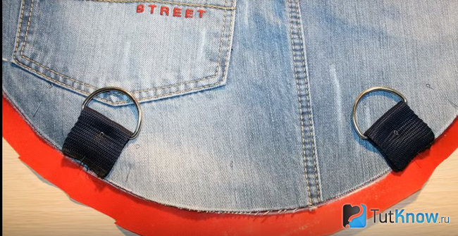 Элементы крепления на круглом куске джинсовой ткани