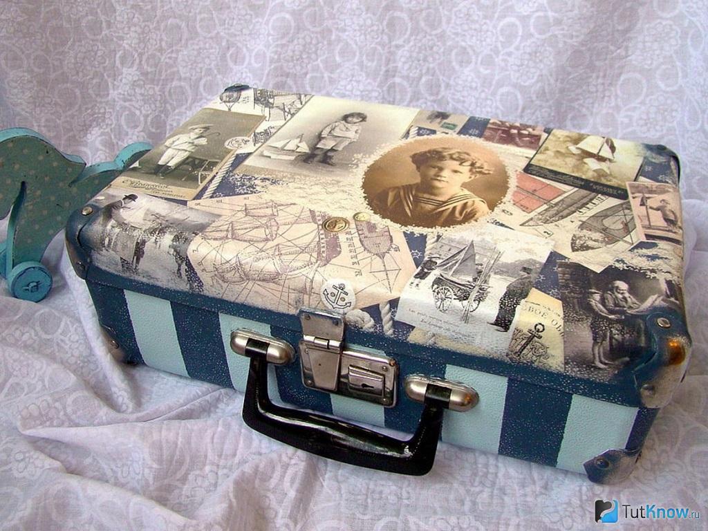 Реставрация старого чемодана. Декупаж чемодана. Имитация бронзы. Restoration of an old suitcase.