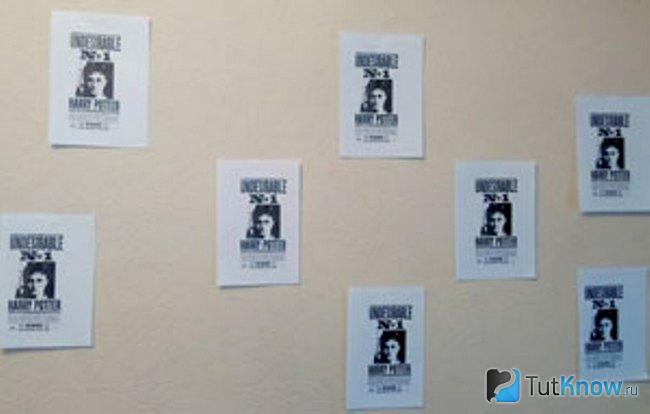 Листы с изображением Гарри Поттера на стене