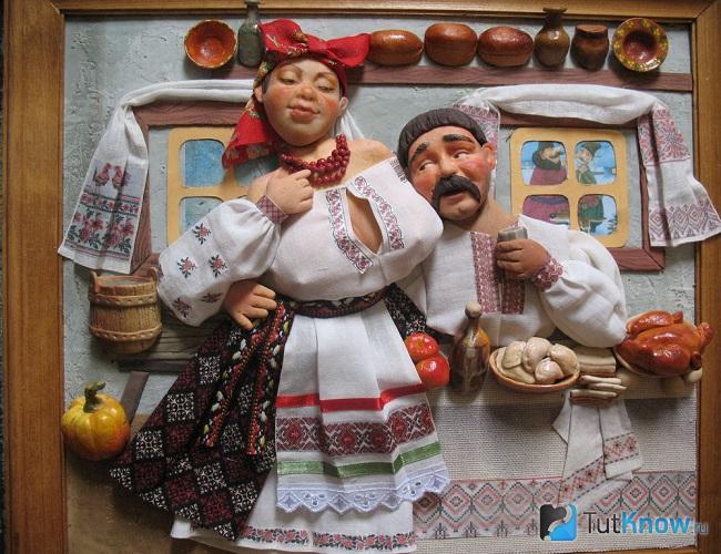 Панно из мешковины и картона в стиле Диканьки