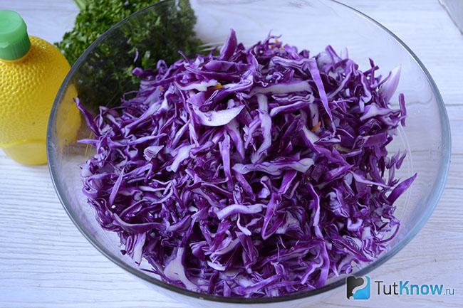 Овощи с нашинкованной красной капустой