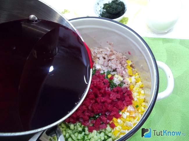 Все продукты сложены в кастрюлю