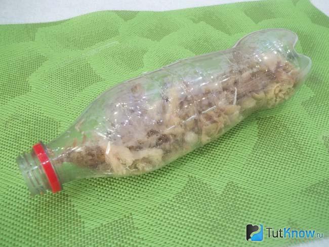 Мясо уложено в пластиковую бутылку