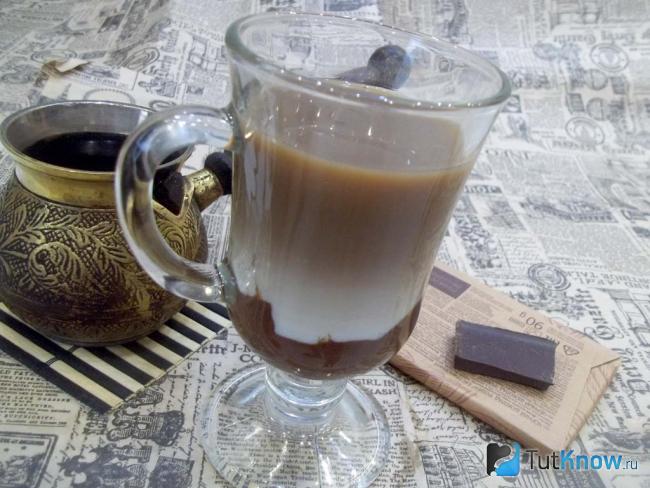 Готовый кофе мокачино с молоком и шоколадом