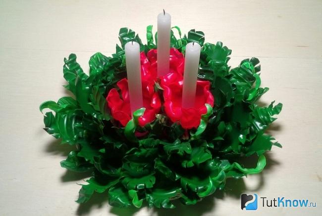 Красивый подсвечник из пластиковых бутылок