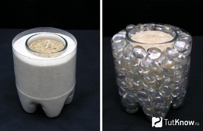 Подсвечник из пластиковой бутылки и прозрачных шариков