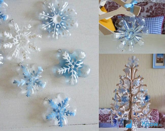 Снежинки из пластиковых бутылок