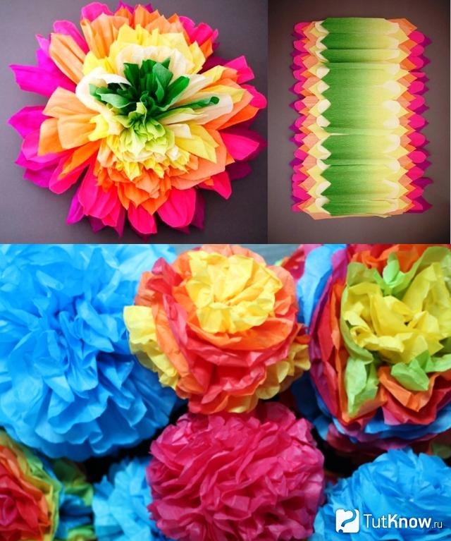 Пышные цветы из разноцветной бумаги