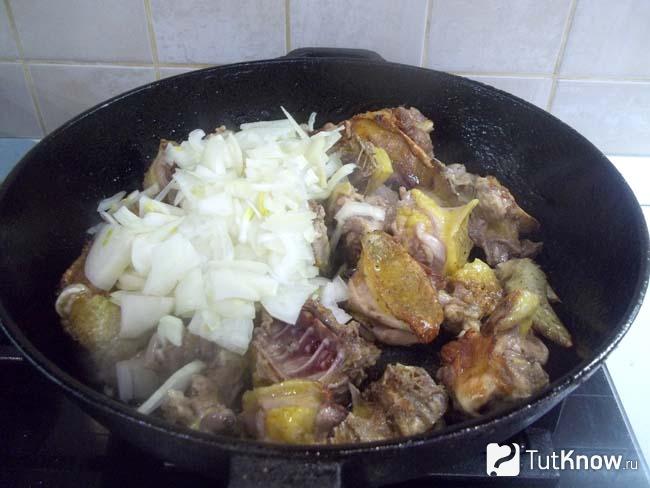 Лук добавлен к курице