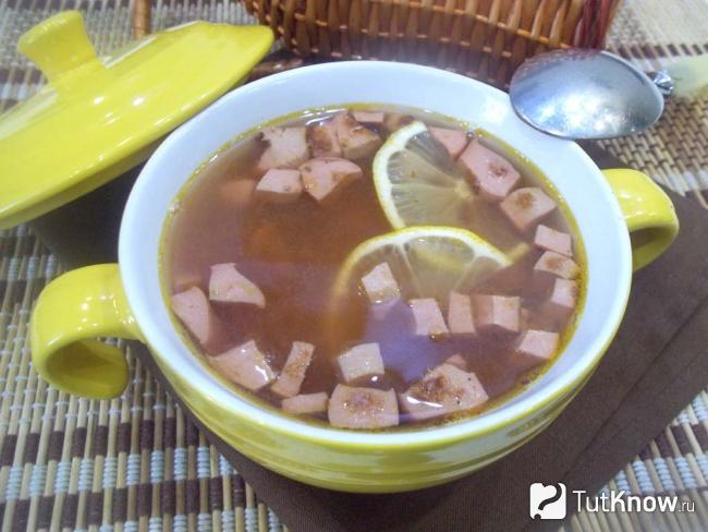 Готовый безуглеводный суп с печенью, легкими и сосисками