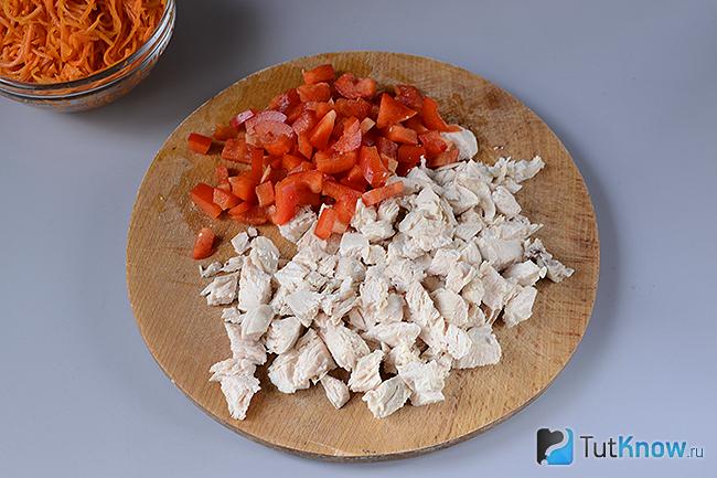 Нарезанные помидоры и куриное филе
