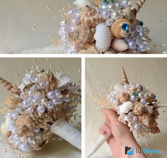 Букет из ракушек и бусинок