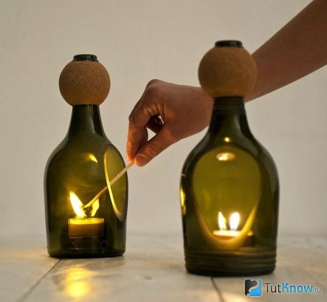 Подсвечники из бутылок