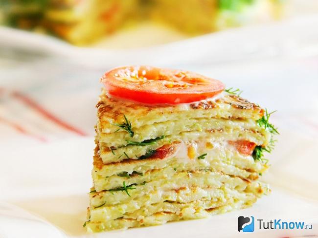 Кабачковый торт с грибами и сыром