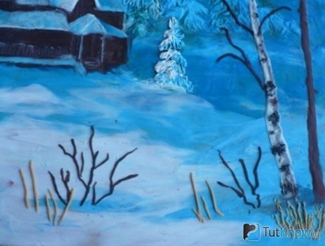 Зимний пейзаж в технике пластилинография своими руками