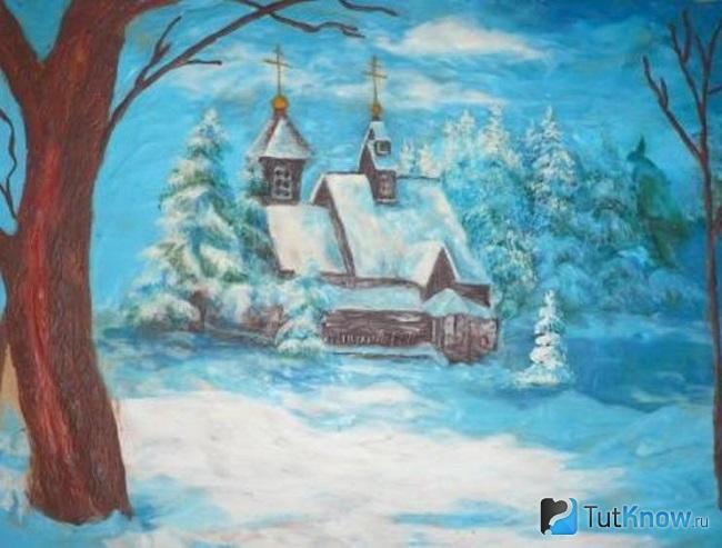 Зимний пейзаж в технике пластилинография своими руками