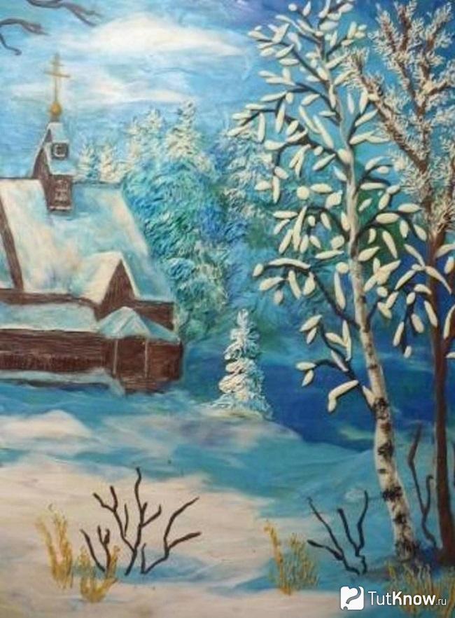 Зимний пейзаж в технике пластилинография