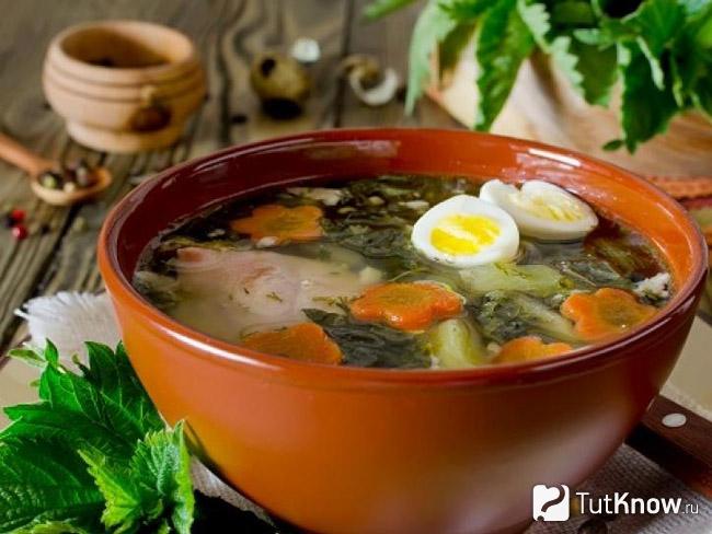 Крапивной суп с сырым яйцом